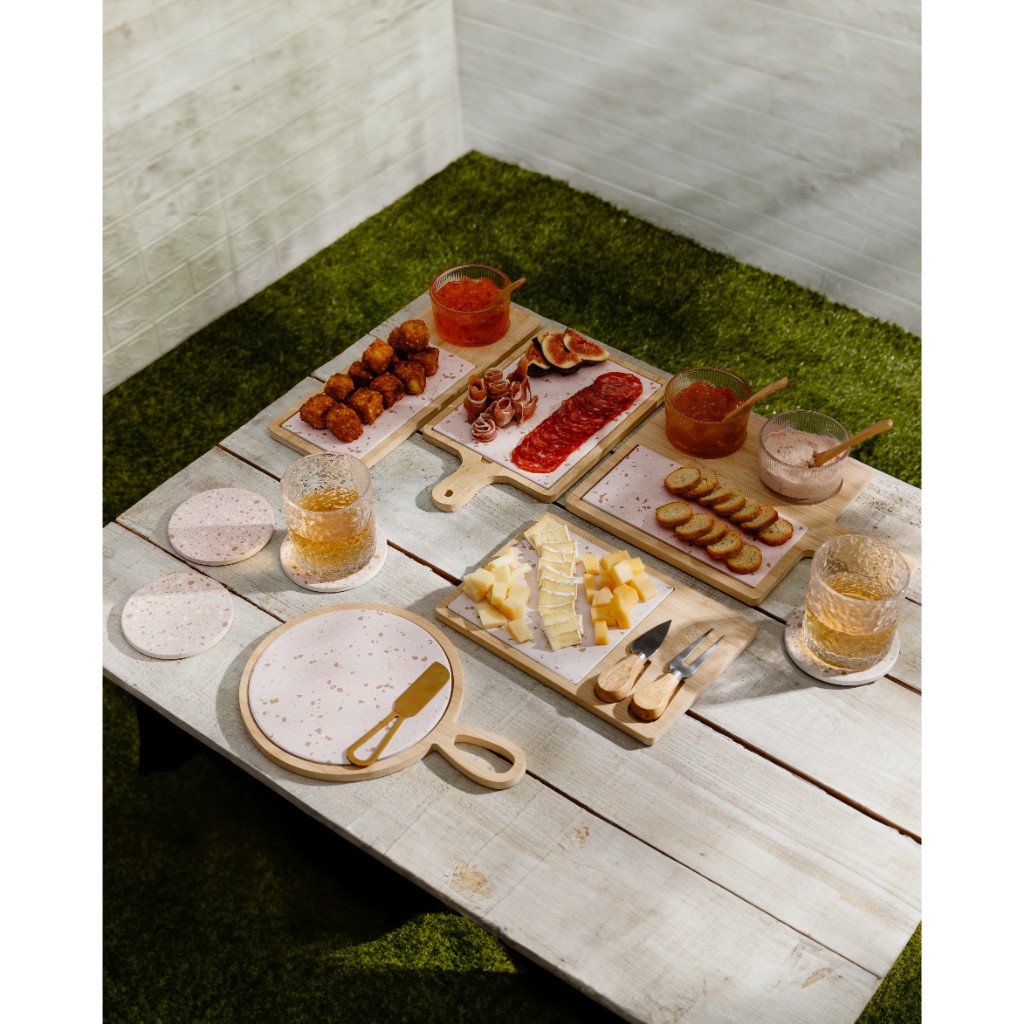 Conjunto de 4 Peças para Queijo com Bandeja de Bambu e Tábua