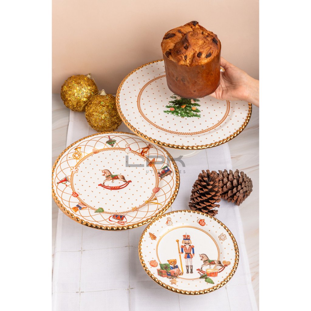 Porta Petit Four com Pé Toys Christmas com Ouro - LPK Utilidades