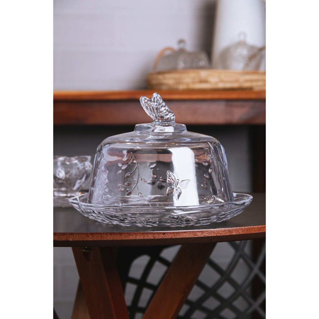 Queijeira com Tampa New Butterfly 19,5x12,5cm Cristal Ecológico