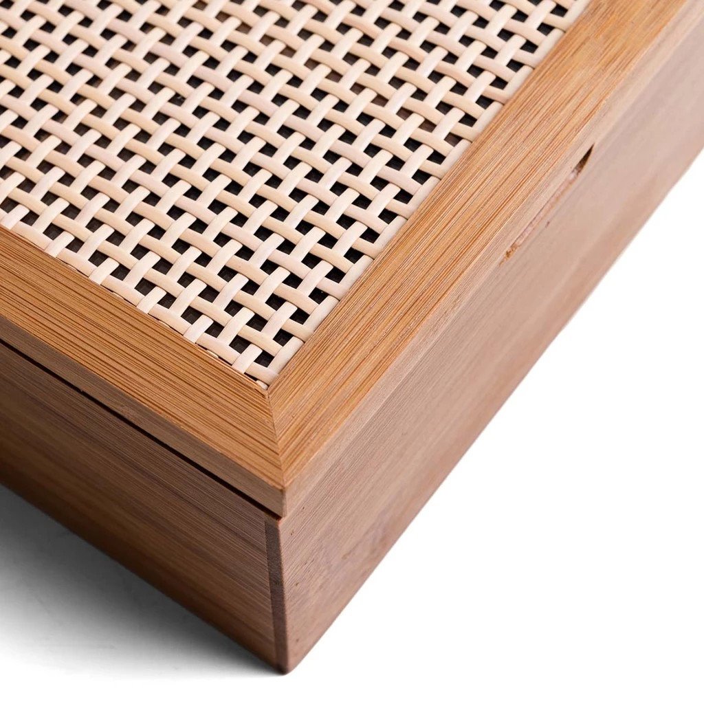 Caixa Decorativa de Bambu e Textura Palhinha Xadrez 4 Nichos