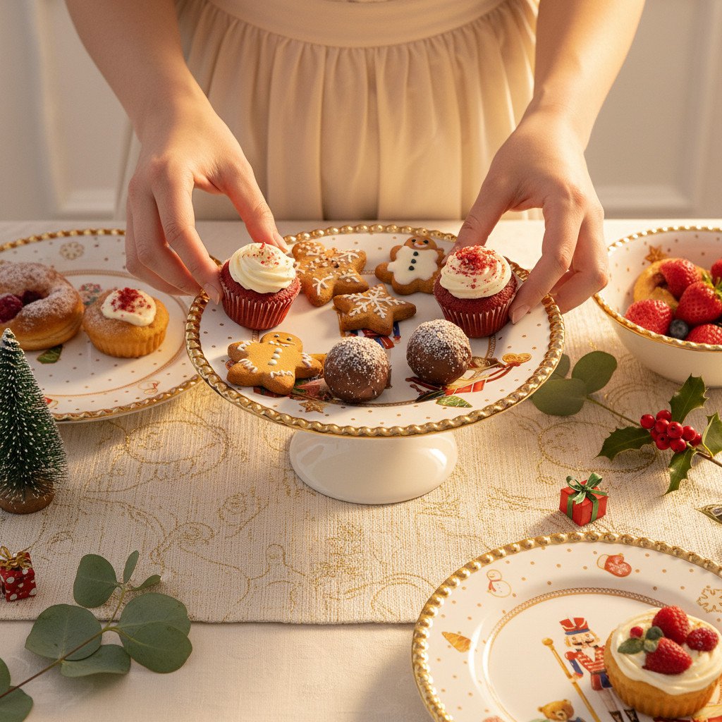 Porta Petit Four com Pé Toys Christmas com Ouro - LPK Utilidades